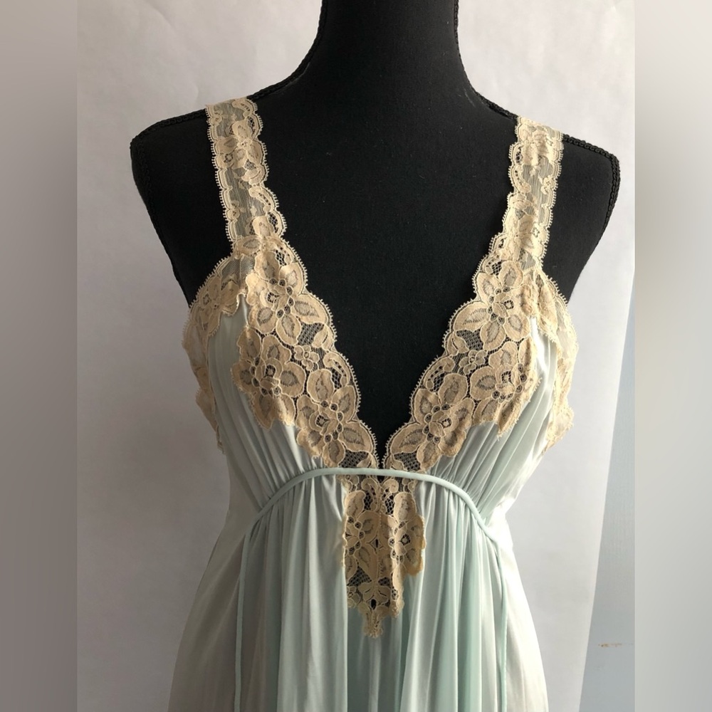 Kayser Vintage Sea Green and Cream Lace Slip Dress Bathing Suit Cover Up XS/S/M